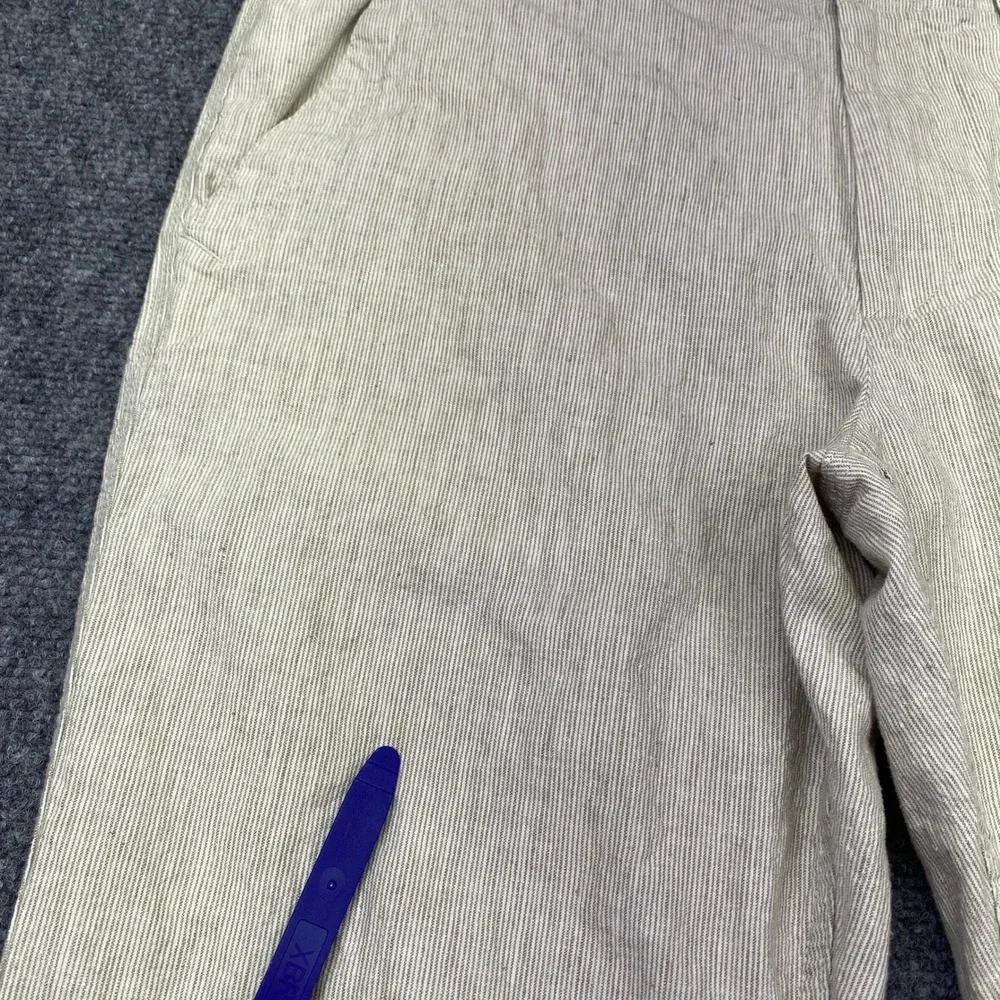 Banana Republic Mens Sz 35 Linen Cotton Pinstripe Pants Cream Tan Straight Leg